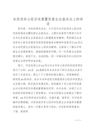 在促进非公经济发展暨民营企业座谈会上的讲话.docx