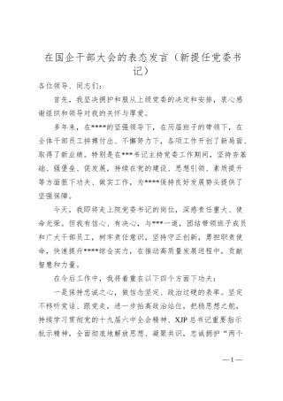 在国企干部大会的表态发言（新提任党委书记）.docx