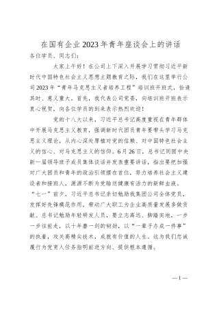 在国有企业20XX年青年座谈会上的讲话.docx