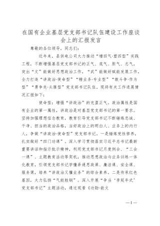 在国有企业基层党支部书记队伍建设工作座谈会上的汇报发言.docx