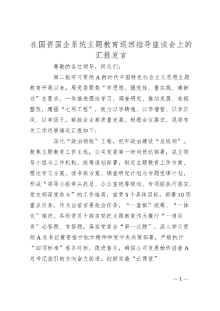 在国资国企系统主题教育巡回指导座谈会上的汇报发言.docx