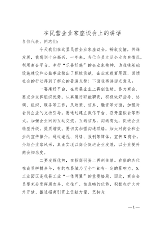 在民营企业家座谈会上的讲话.docx