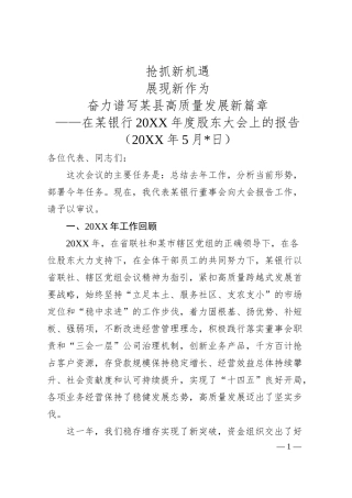 在某银行20XX年度股东大会上的报告.docx