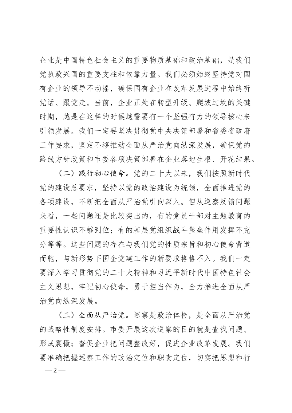 在企业2024年巡视整改反馈意见会上的讲话.docx_第2页