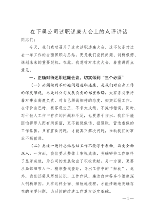 在下属公司述职述廉大会上的点评讲话.docx