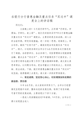在银行分行普惠金融及重点任务“双过半”调度会上的讲话稿.docx