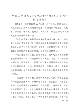 中国人民银行xx市中心支行2020年工作计划（银行）.docx