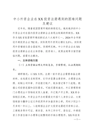 中小外资企业在XX投资注册遇到的困难问题及建议.docx