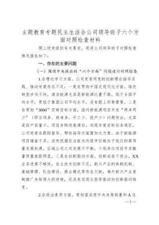 主题教育专题民主生活会公司领导班子六个方面对照检查材料.docx