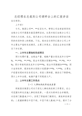 总经理在总裁到公司调研会上的汇报讲话.docx