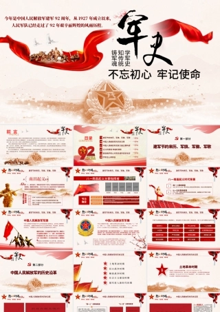 原创精细解读建军节中国人民解放军军史ppt模板-版权可商用.pptx