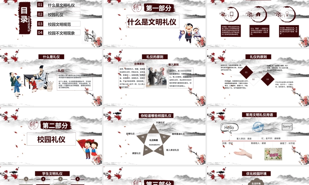 中国风文明礼仪学生校园文明礼仪文化主题班会教育PPT模板.pptx