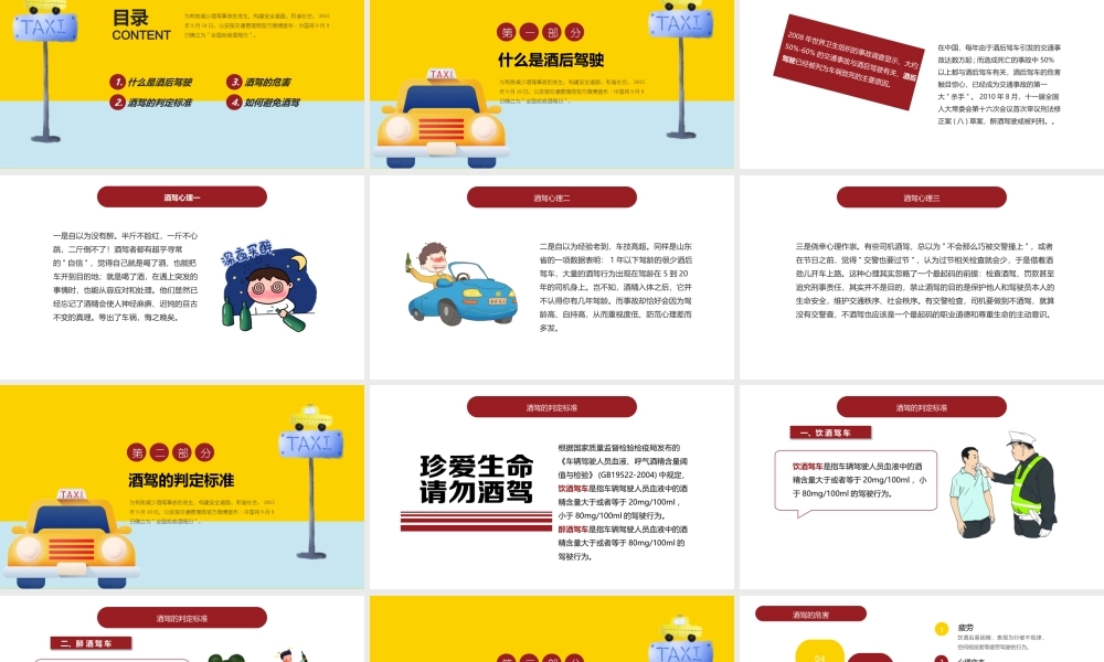 撞色清新卡通插画拒绝酒驾交通安全在心中ppt.pptx