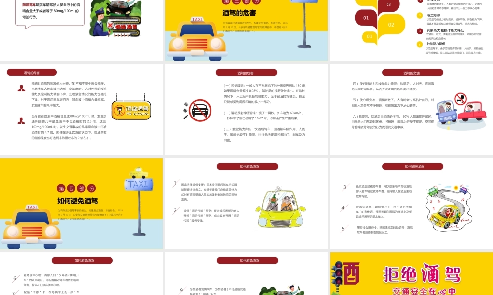 撞色清新卡通插画拒绝酒驾交通安全在心中ppt.pptx
