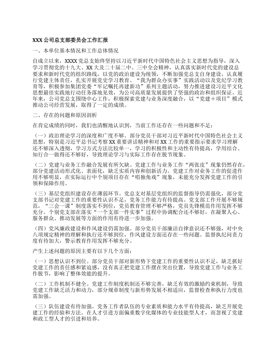 （巡c准备）XXX公司总支部委员会工作汇报.docx_第1页