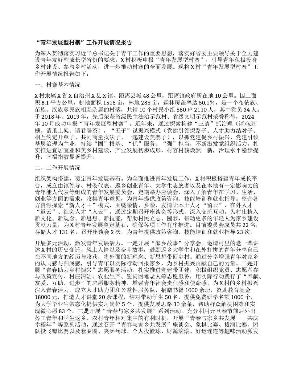 “青年发展型村寨”工作开展情况报告.docx_第1页