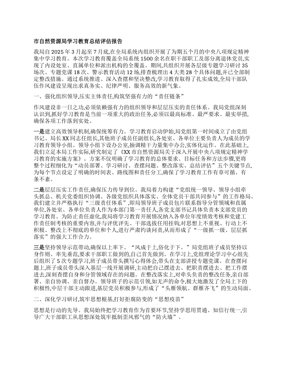 【团队精品】市自然资源局学习教育总结评估报告.docx_第1页