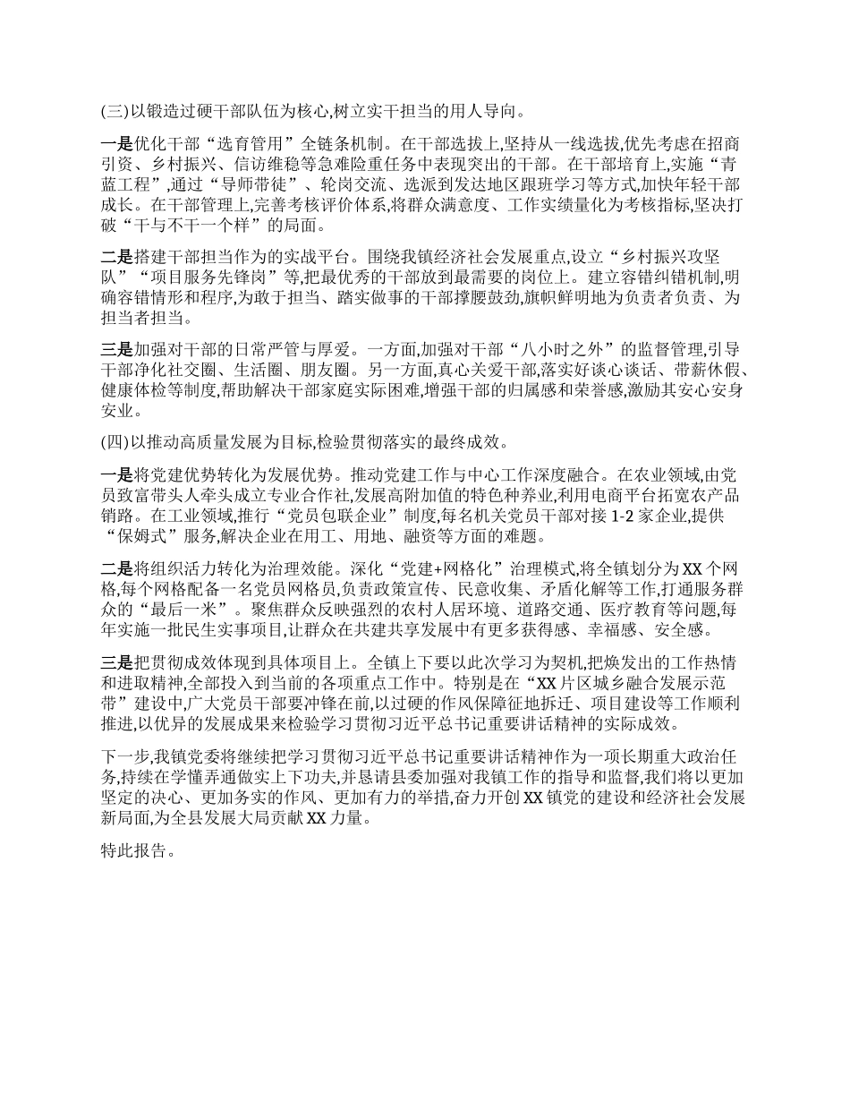 【团队精品】在XX镇X委关于传达贯彻落实习近平总书记在中共中央ZZ局第二十一次集体学习时重要讲话精神的情况报告.docx_第3页