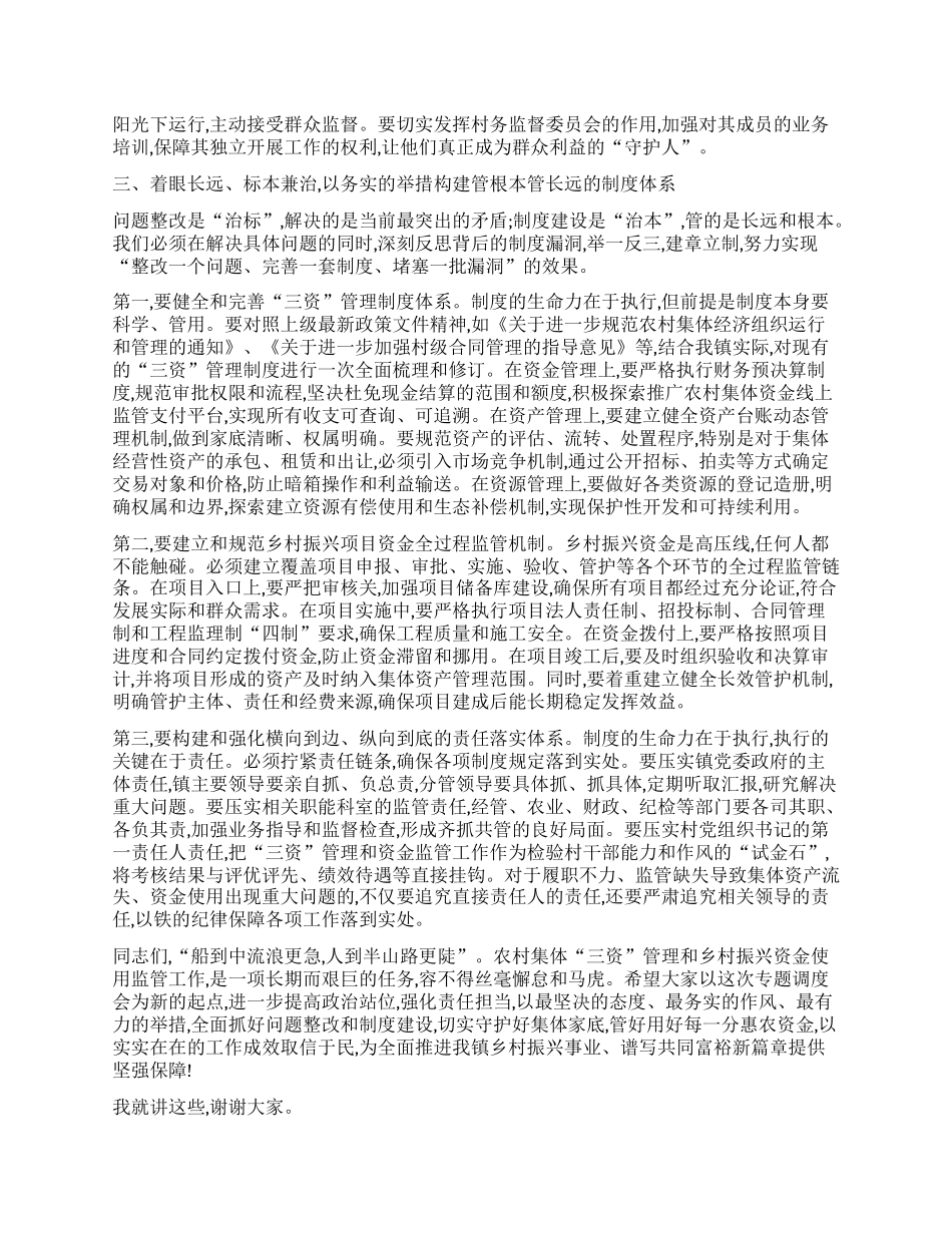 【团队精品】在XX镇农村集体“三资”管理及乡村振兴资金使用监管突出问题专题调度会上的讲话.docx_第3页