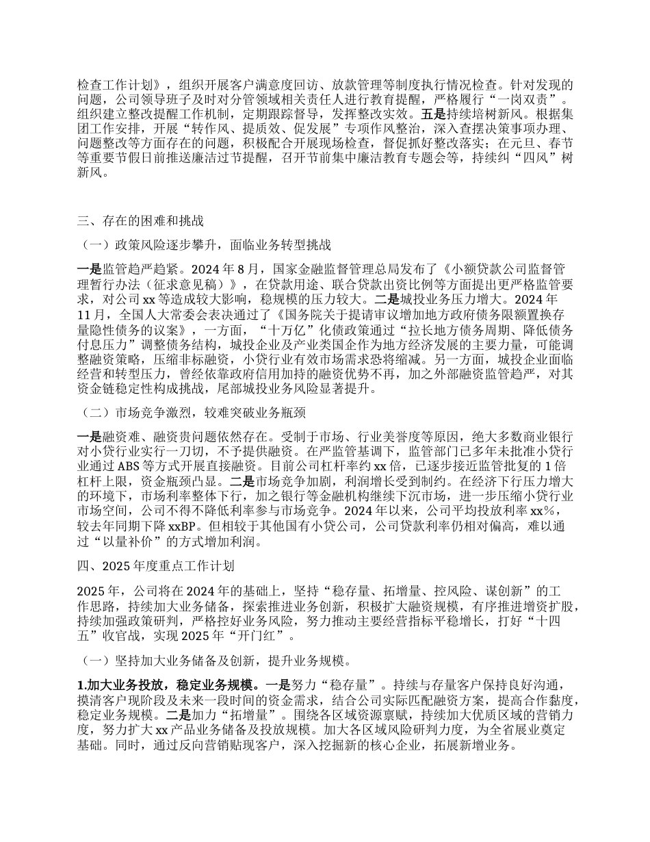 某某金融贷款公司2024年工作总结及2025年工作计划.docx_第3页