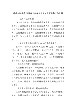 某某市财政局2025年上半年工作总结及下半年工作计划.docx
