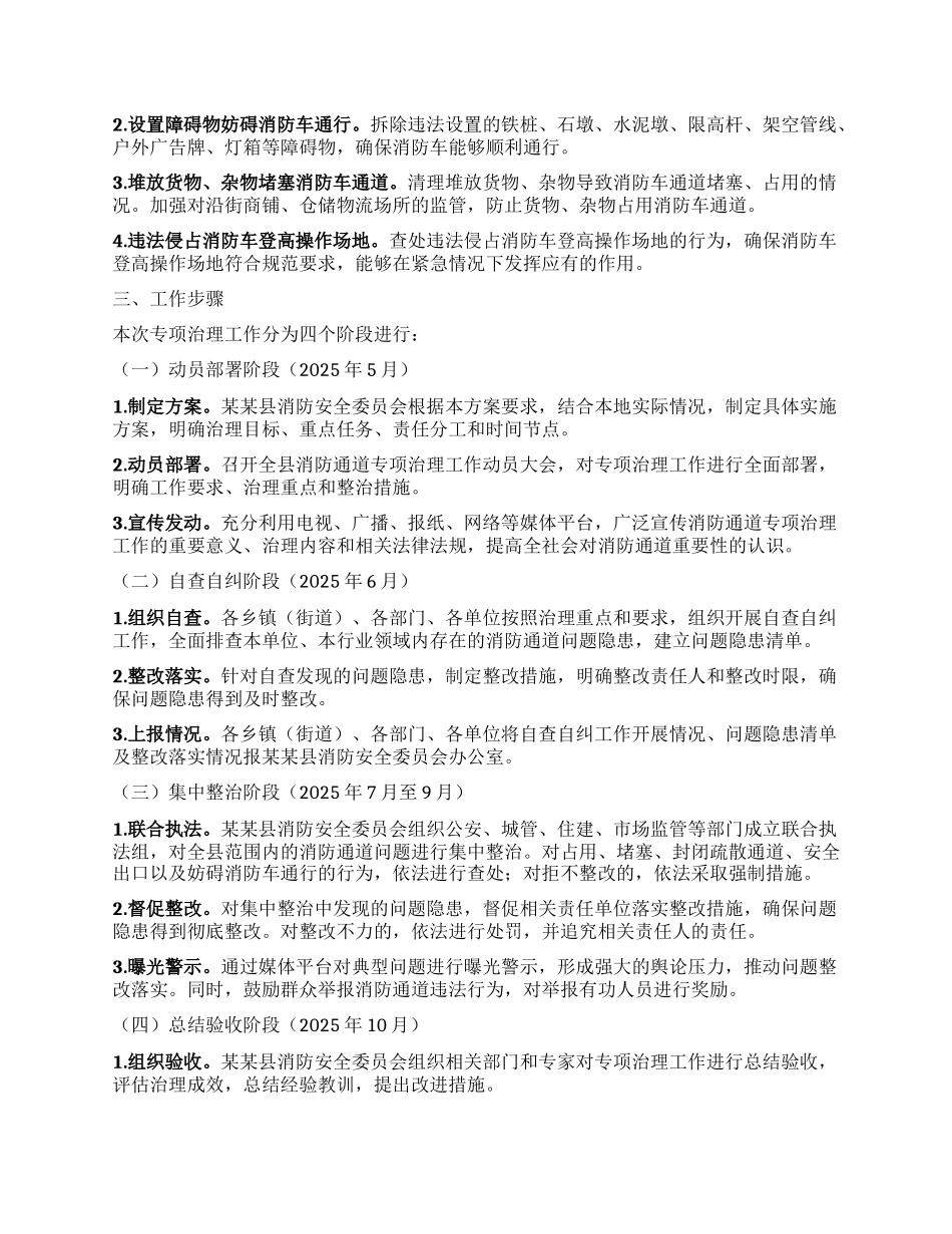 某某县消防安全委员会2025年全县消防通道专项治理工作方案.docx_第2页