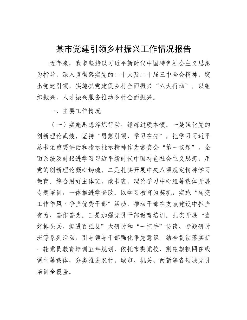 某市X建引领乡村振兴工作情况报告.docx_第1页