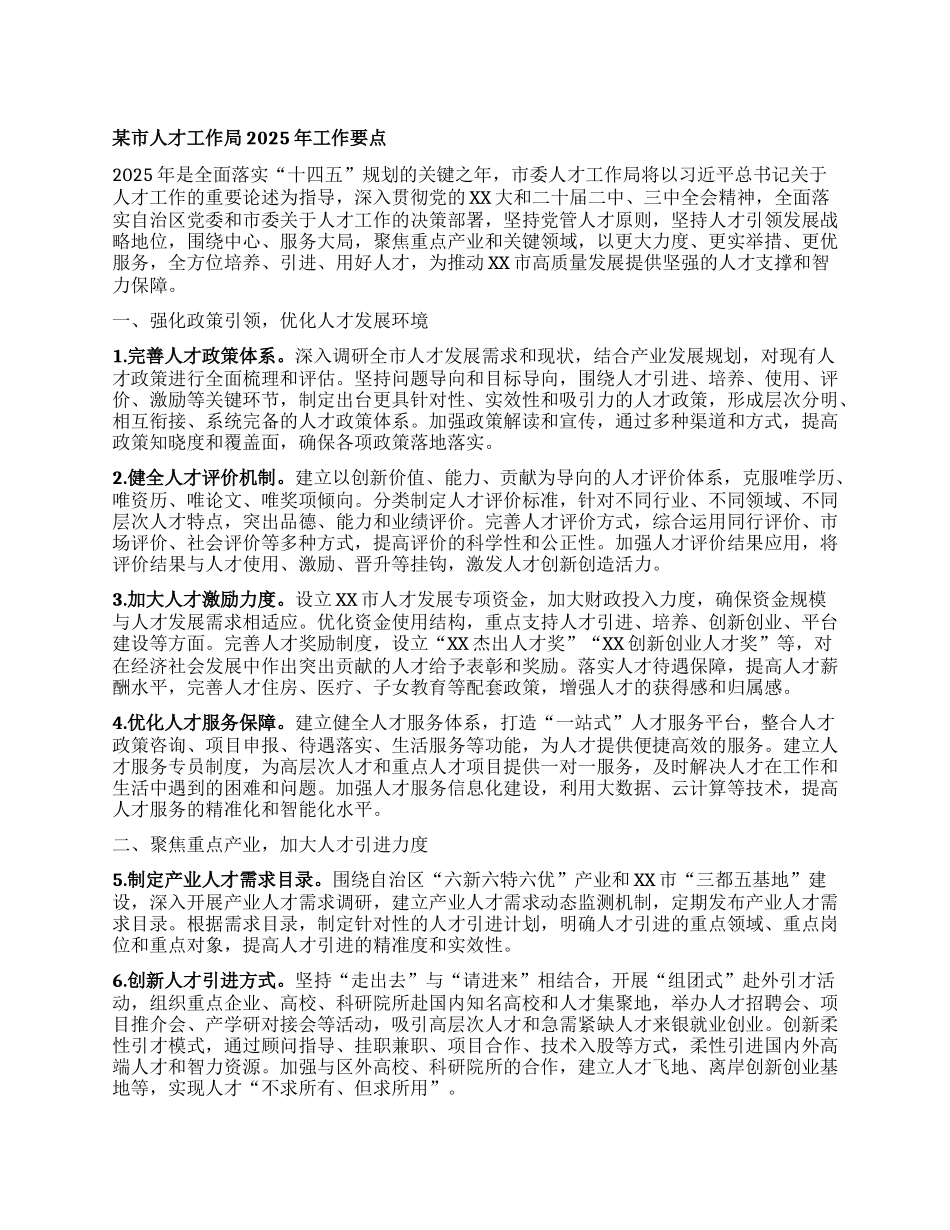 某市人才工作局2025年工作要点.docx_第1页
