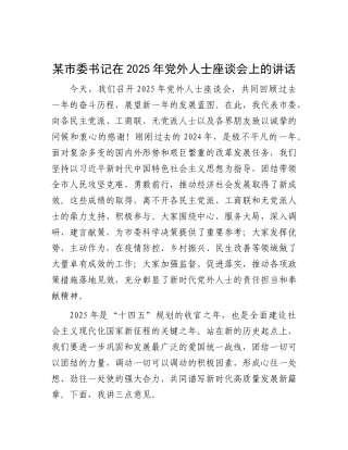 某市委书记在2025年X外人士座谈会上的讲话.docx