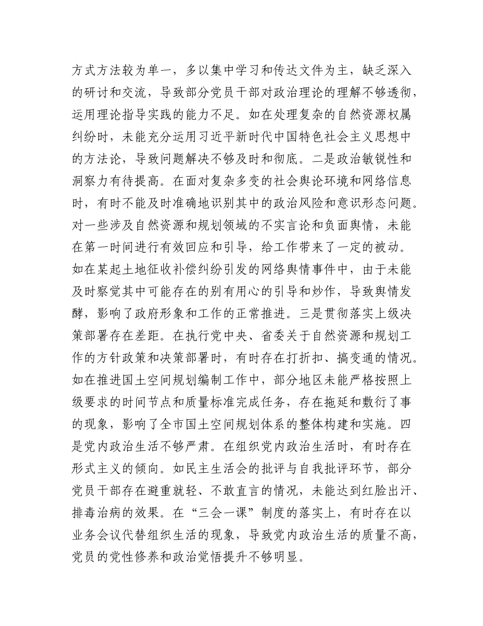 某市自然资源和规划局X组书记、局长关于2024年度民主生活会个人对照检视剖析材料.docx_第3页
