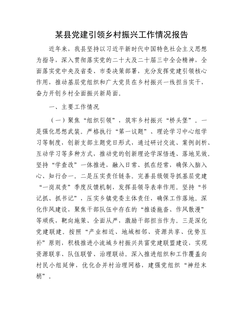 某县X建引领乡村振兴工作情况报告.docx_第1页