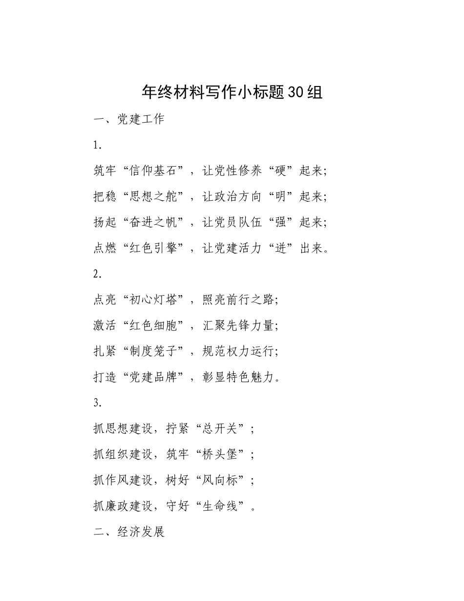 年终材料写作小标题30组.docx_第1页