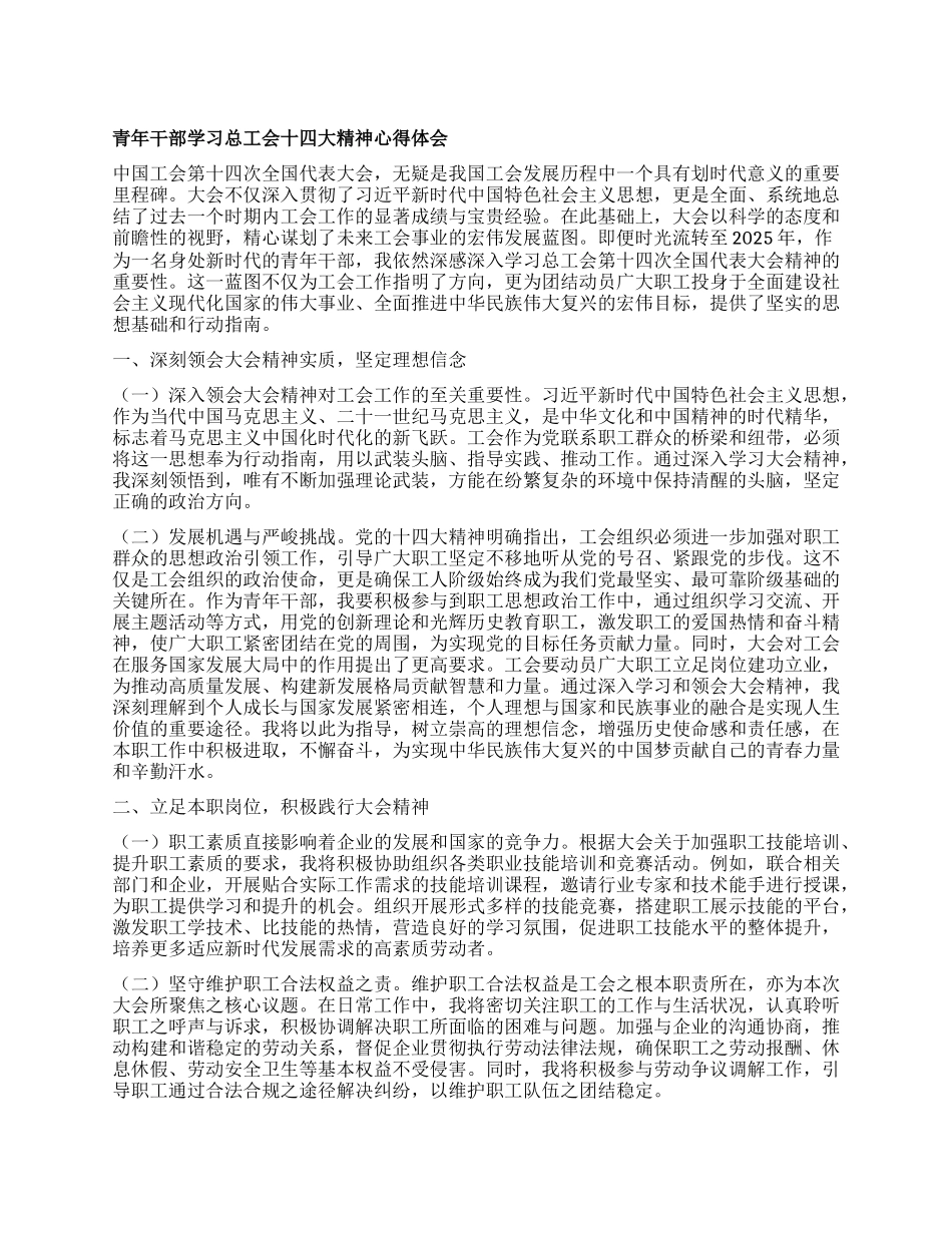 青年干部学习总工会十四大精神心得体会.docx_第1页