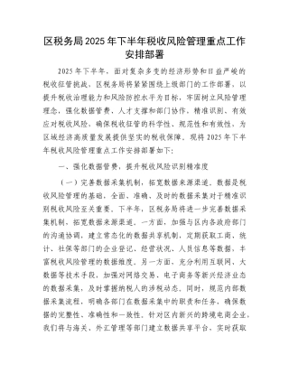 区税务局2025年下半年税收风险管理重点工作安排部署.docx