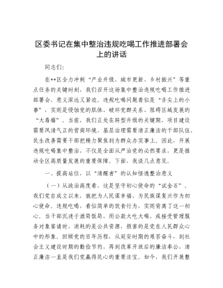 区委书记在集中整治违规吃喝工作推进部署会上的讲话.docx