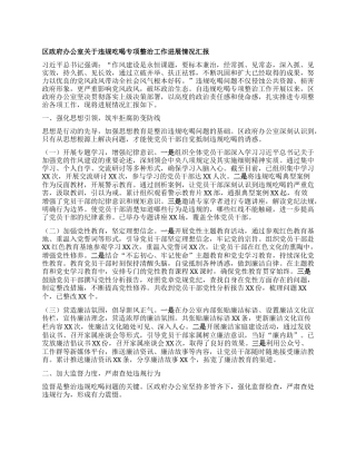 区政府办公室关于违规吃喝专项整治工作进展情况汇报.docx