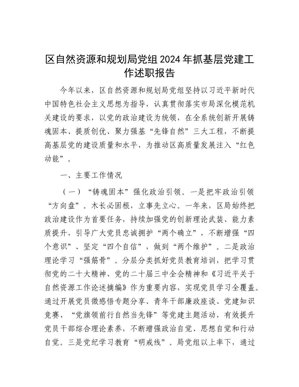 区自然资源和规划局X组2024年抓基层X建工作述职报告.docx_第1页