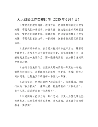 人大政协工作类排比句（2025年6月1日）.docx