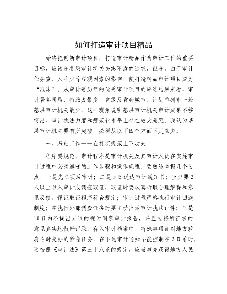 如何打造审计项目精品.docx_第1页