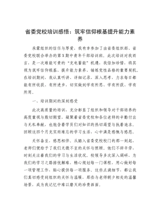 省委X校培训感悟：筑牢信仰根基   提升能力素养.docx