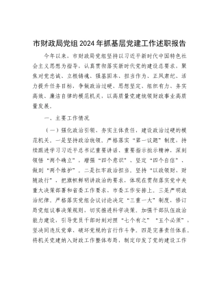 市财政局X组2024年抓基层X建工作述职报告.docx