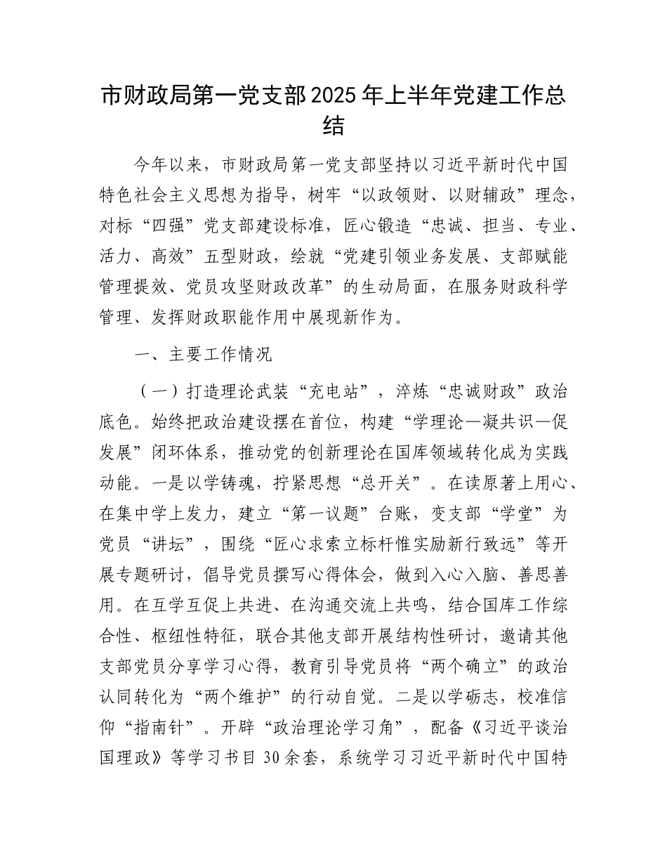 市财政局第一X支部2025年上半年X建工作总结.docx_第1页