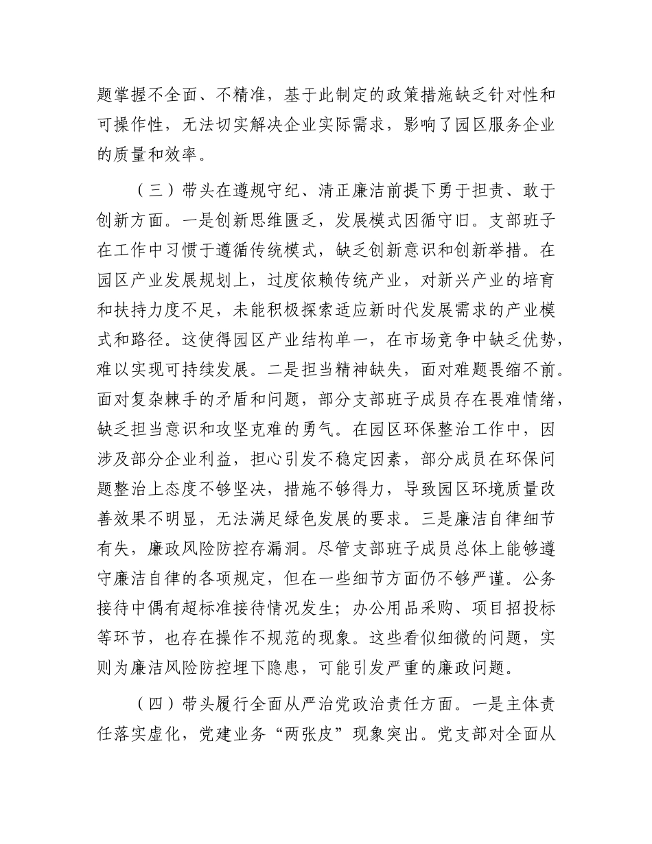 市工业园区2024年X支部支部班子组织生活会对照检查材料.docx_第3页