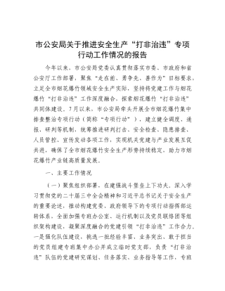 市公安局关于推进安全生产“打非治违”专项行动工作情况的报告.docx