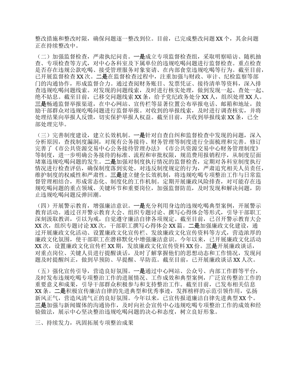市公共资源交易中心关于违规吃喝专项整治工作进展情况汇报.docx_第2页