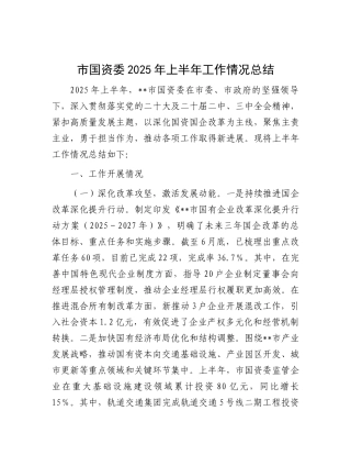 市国资委2025年上半年工作情况总结.docx