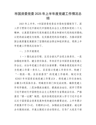 市国资委X委2025年上半年度X建工作情况总结.docx