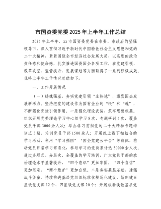 市国资委X委2025年上半年工作总结.docx