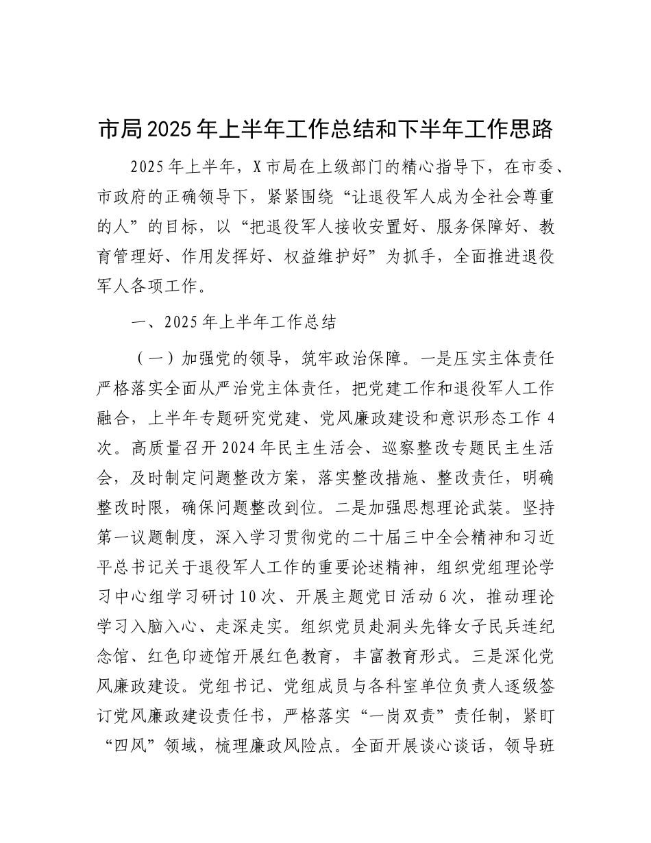 市局2025年上半年工作总结和下半年工作思路.docx_第1页
