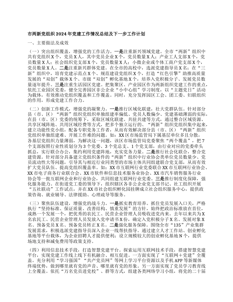 市两新X组织2024年X建工作情况总结及下一步工作计划.docx_第1页